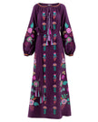 Plum Purple Embroidered Linen Maxi Dress | ZALXNDRA