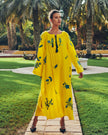 Lemon Yellow Embroidered Linen Maxi Dress | ZALXNDRA