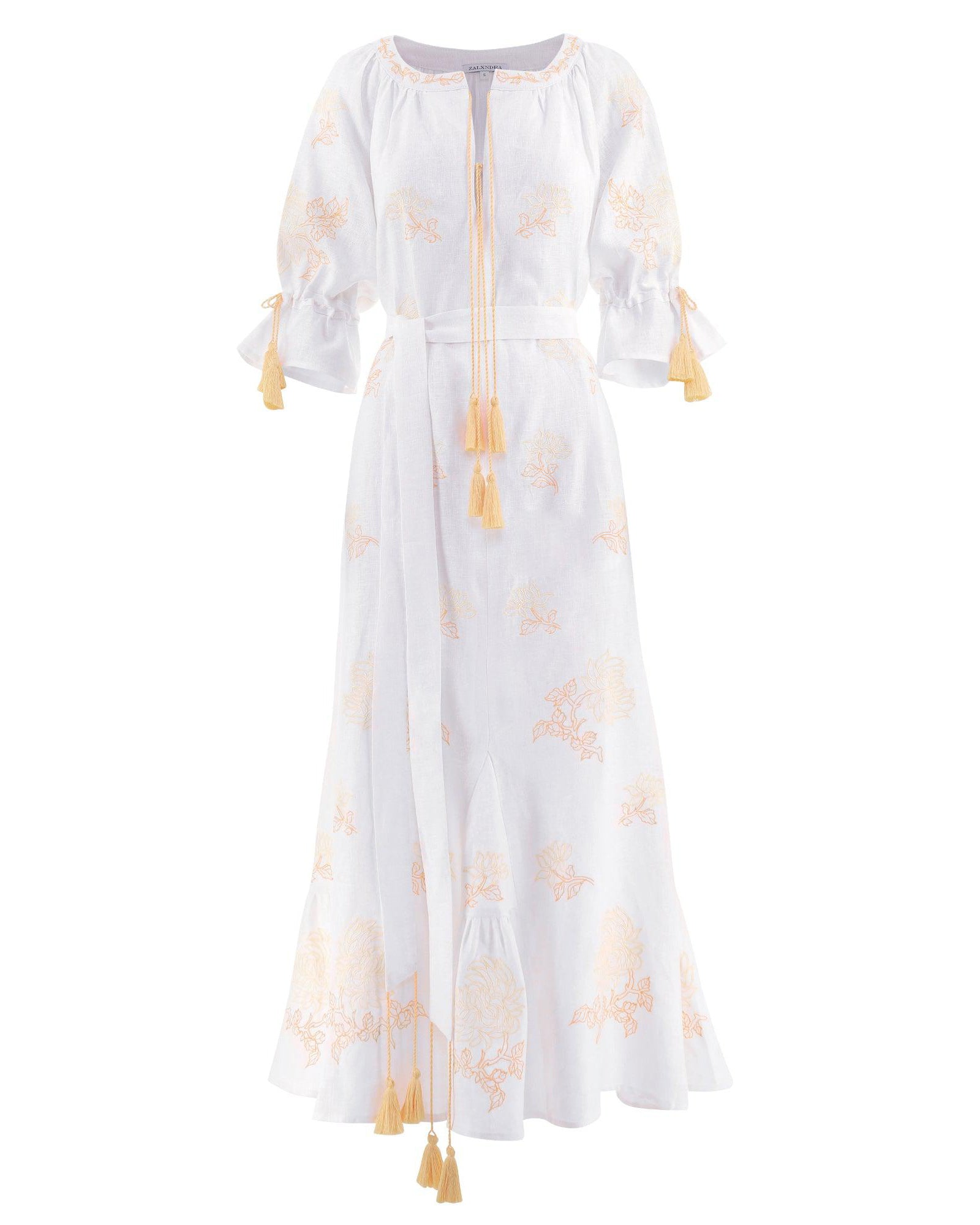 White Embroidered Linen Maxi Dress | ZALXNDRA