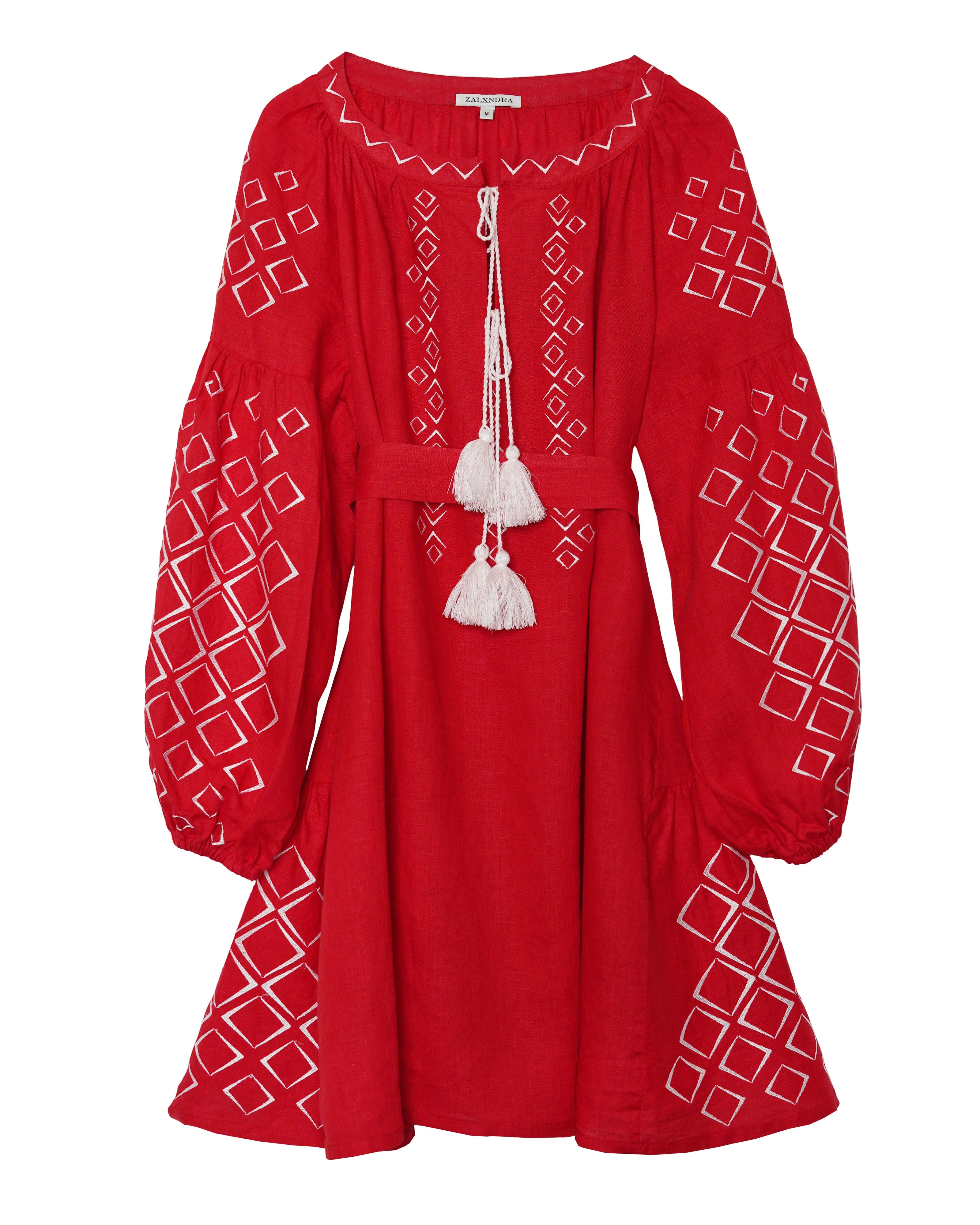 Scarlet Red Embroidered Linen Mini Dress | ZALXNDRA