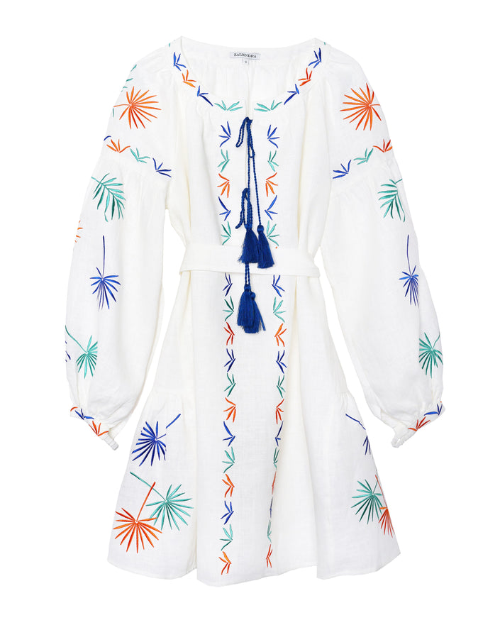 White Embroidered Linen Mini Dress | ZALXNDRA