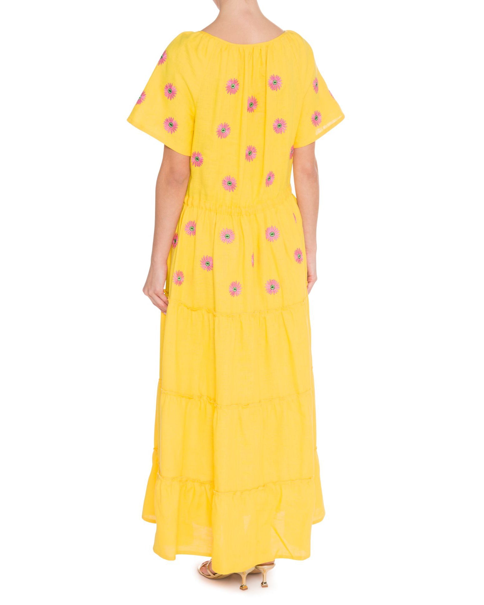 Saffron Yellow Embroidered Linen Maxi Dress | ZALXNDRA