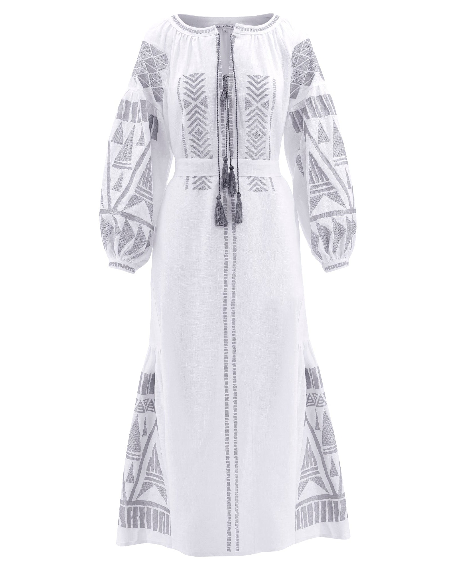 White Embroidered Linen Maxi Dress | ZALXNDRA