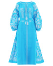 Turquoise Embroidered Linen Maxi Dress | ZALXNDRA