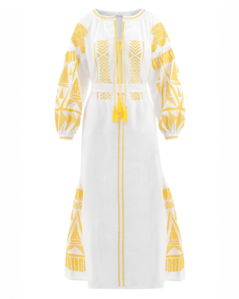 White Embroidered Linen Maxi Dress | ZALXNDRA