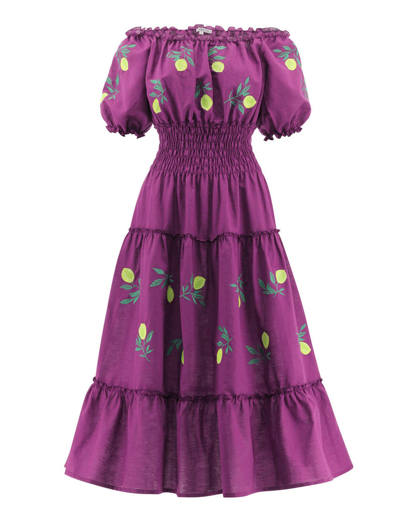 Plum Purple Embroidered Linen Dress | ZALXNDRA