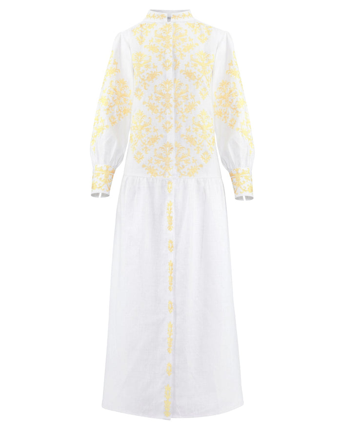 White Embroidered Linen Maxi Dress | ZALXNDRA