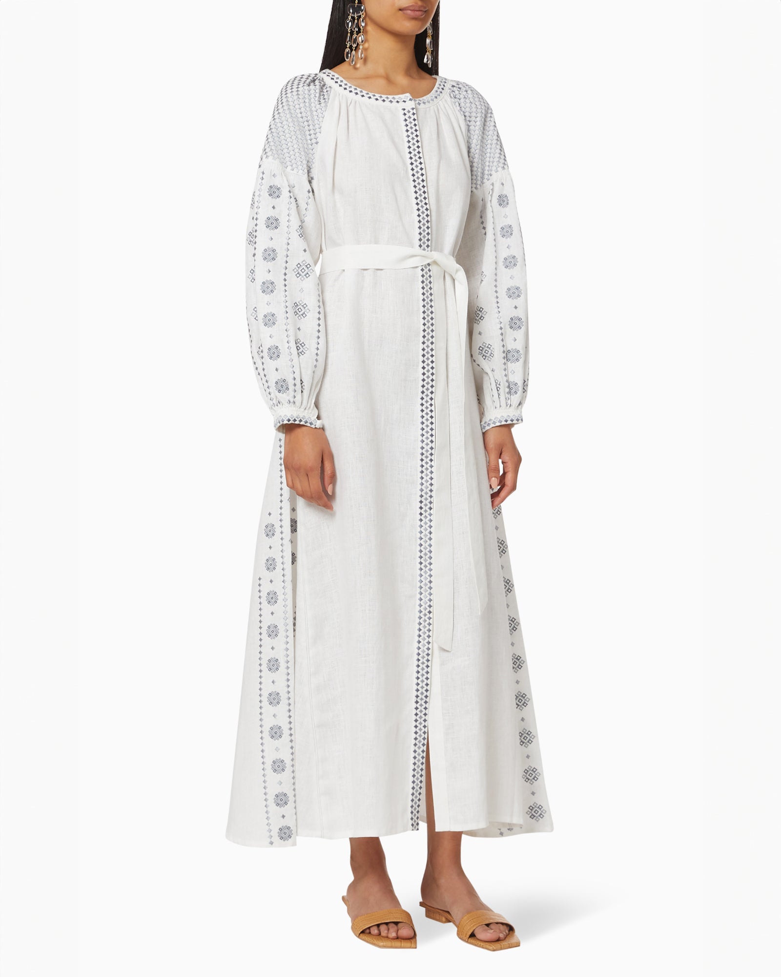 White Embroidered Linen Maxi Dress | ZALXNDRA