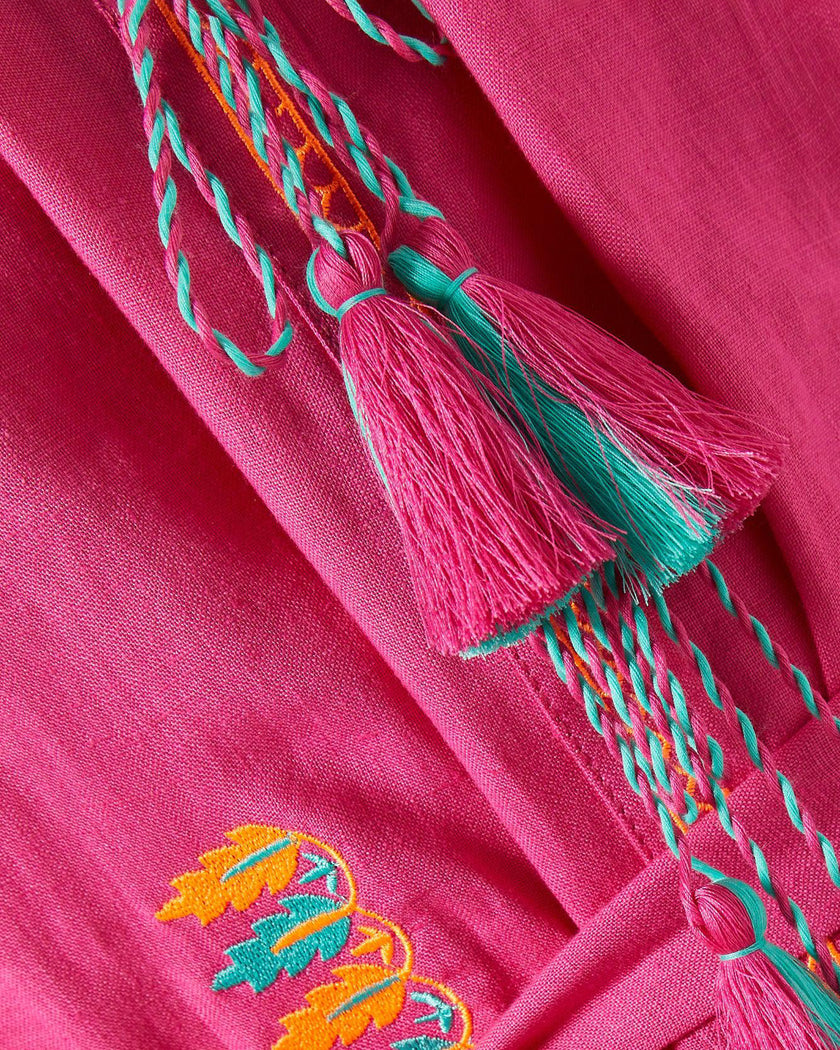 Fuchsia Embroidered Linen Maxi Dress | ZALXNDRA