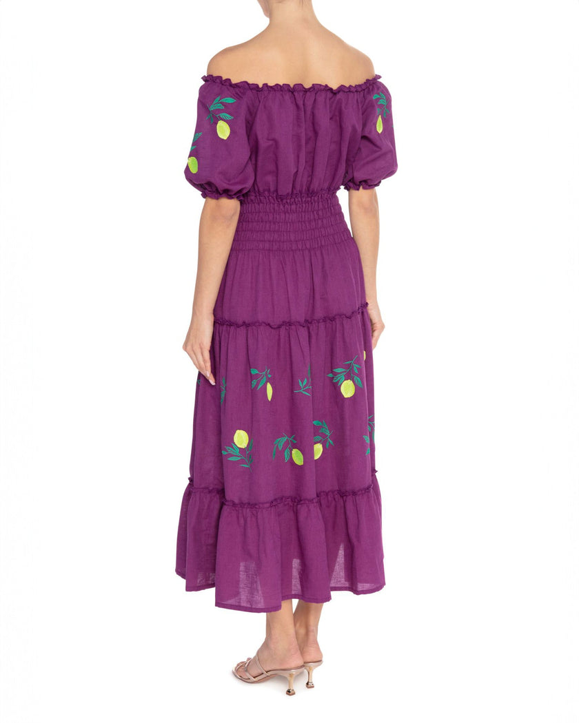 Plum Purple Embroidered Linen Dress | ZALXNDRA