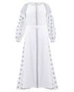 White Embroidered Linen Maxi Dress | ZALXNDRA