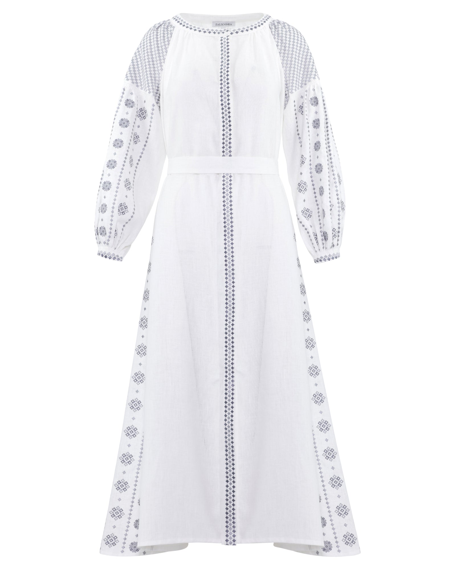 White Embroidered Linen Maxi Dress | ZALXNDRA