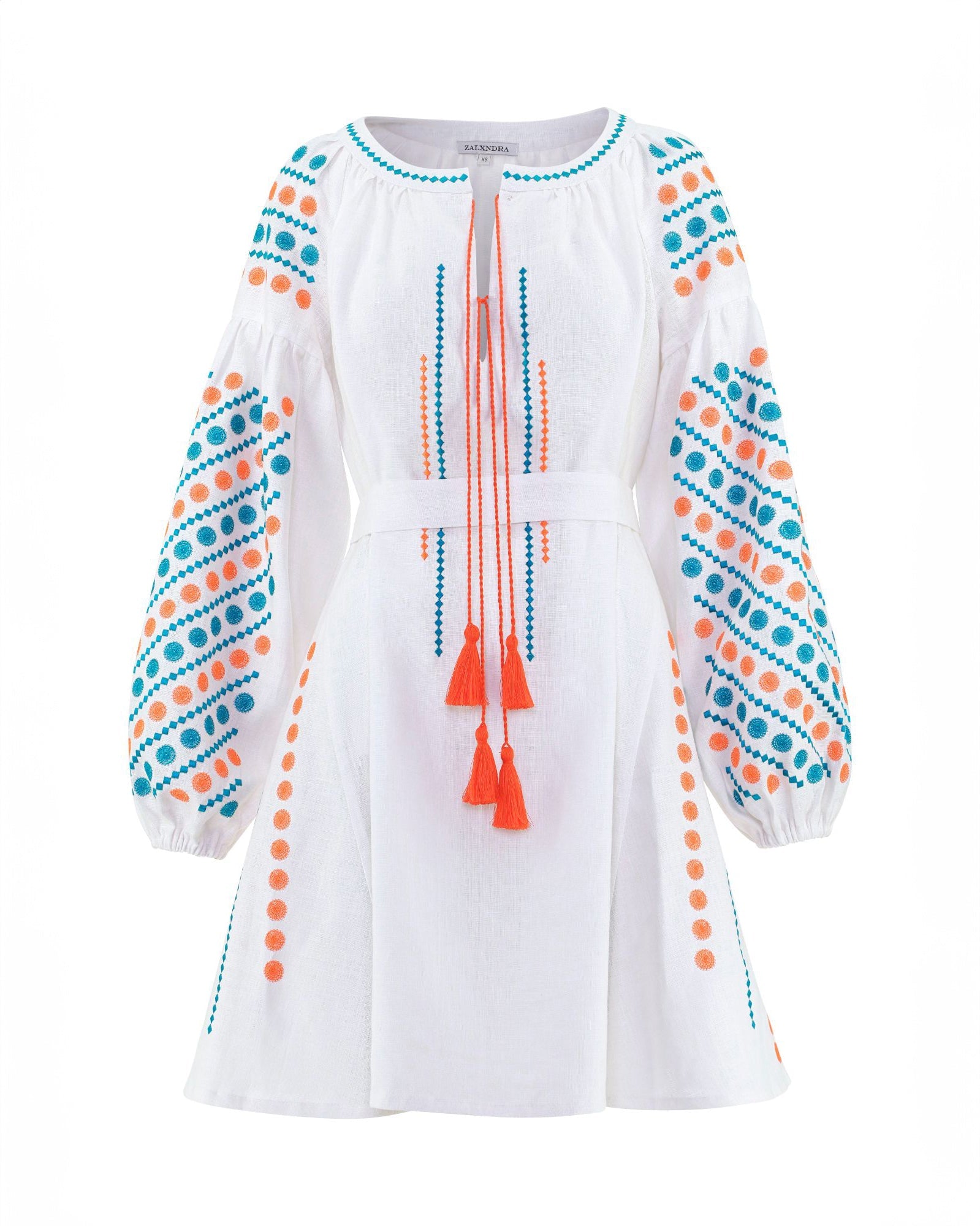 White Embroidered Linen Mini Dress | ZALXNDRA