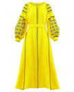 Lemon Yellow Embroidered Linen Maxi Dress | ZALXNDRA