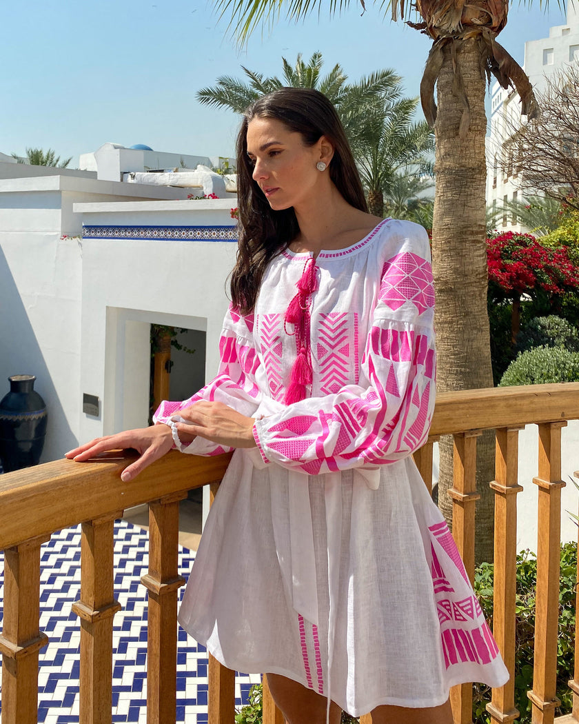 White Embroidered Linen Mini Dress | ZALXNDRA