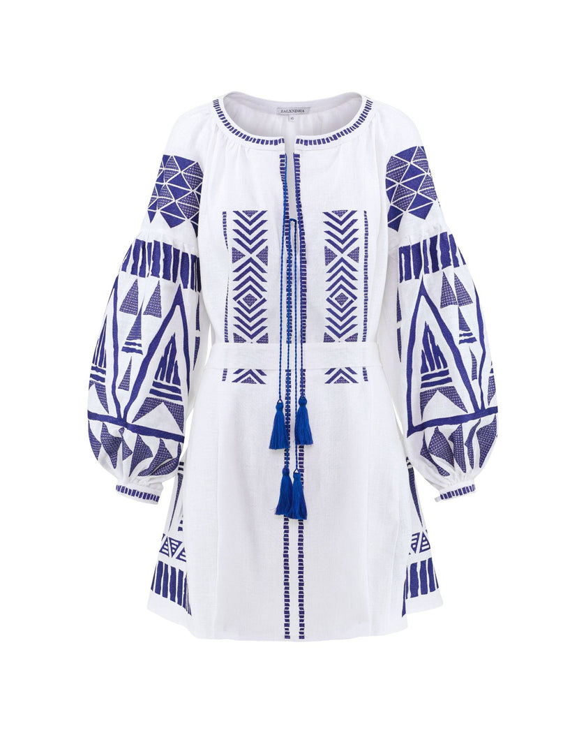 White Embroidered Linen Mini Dress | ZALXNDRA