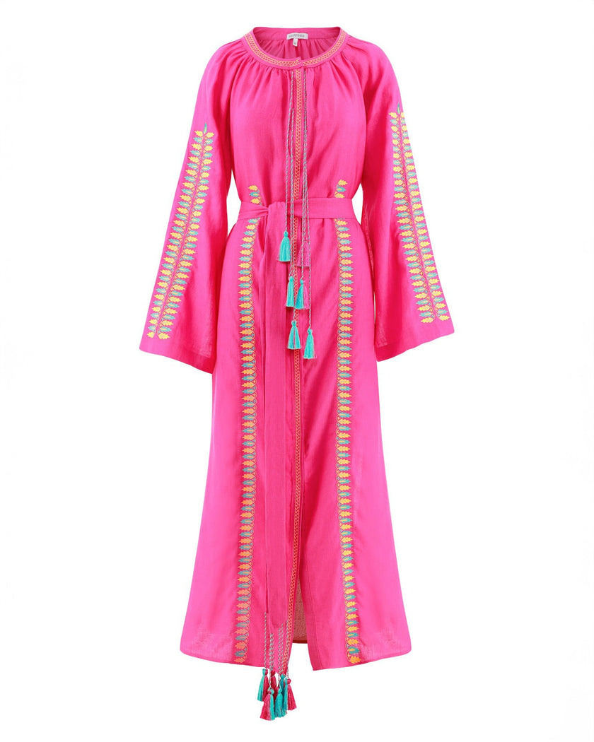 Fuchsia Embroidered Linen Maxi Dress | ZALXNDRA