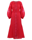 Scarlet Red Embroidered Linen Maxi Dress | ZALXNDRA