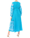 Turquoise Embroidered Linen Maxi Dress | ZALXNDRA
