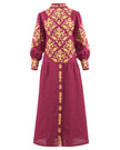 Bordeaux Embroidered Linen Maxi Dress | ZALXNDRA