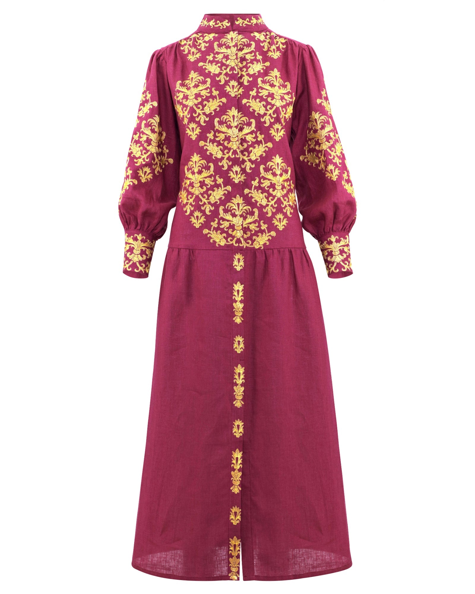 Bordeaux Embroidered Linen Maxi Dress | ZALXNDRA