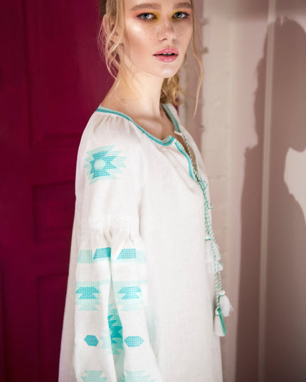 White Embroidered Linen Tunic Dress | ZALXNDRA