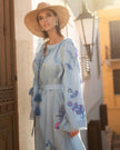 Powder Blue Embroidered Linen Maxi Dress | ZALXNDRA