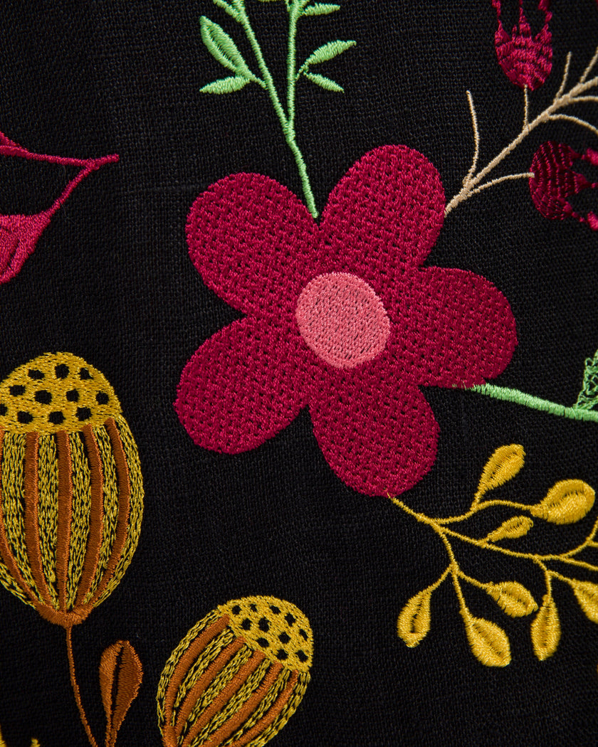 Black Embroidered Linen Maxi Dress | ZALXNDRA