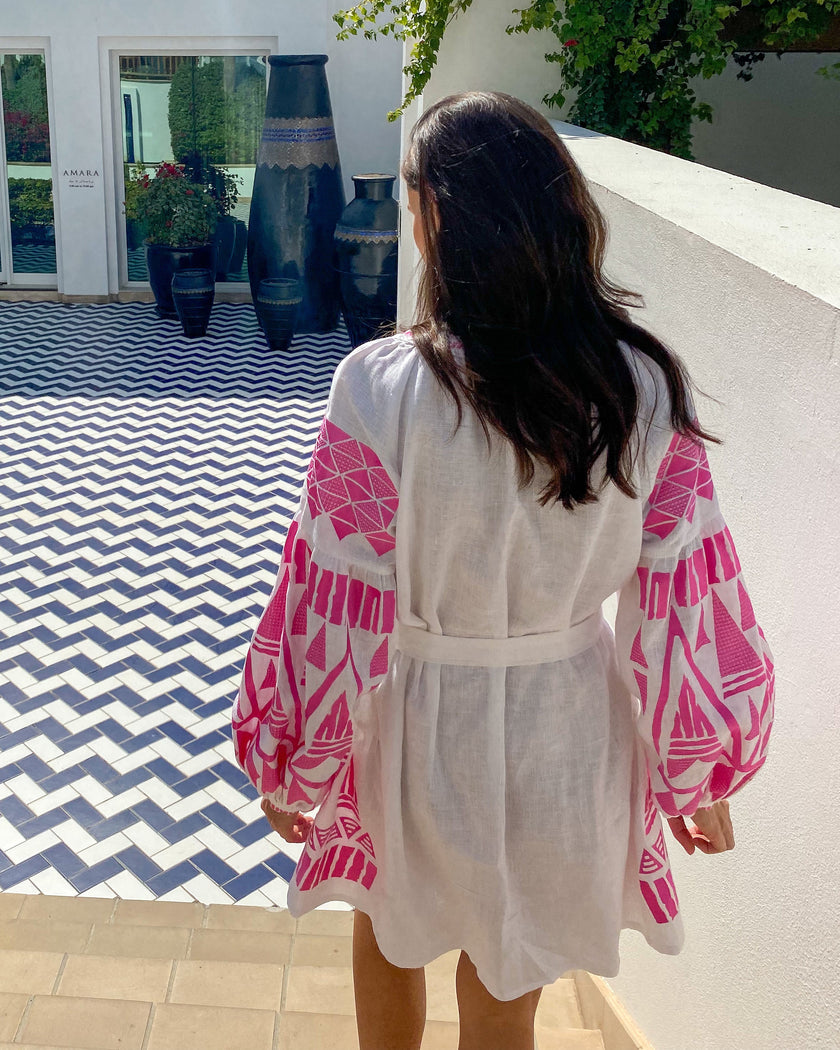 White Embroidered Linen Mini Dress | ZALXNDRA