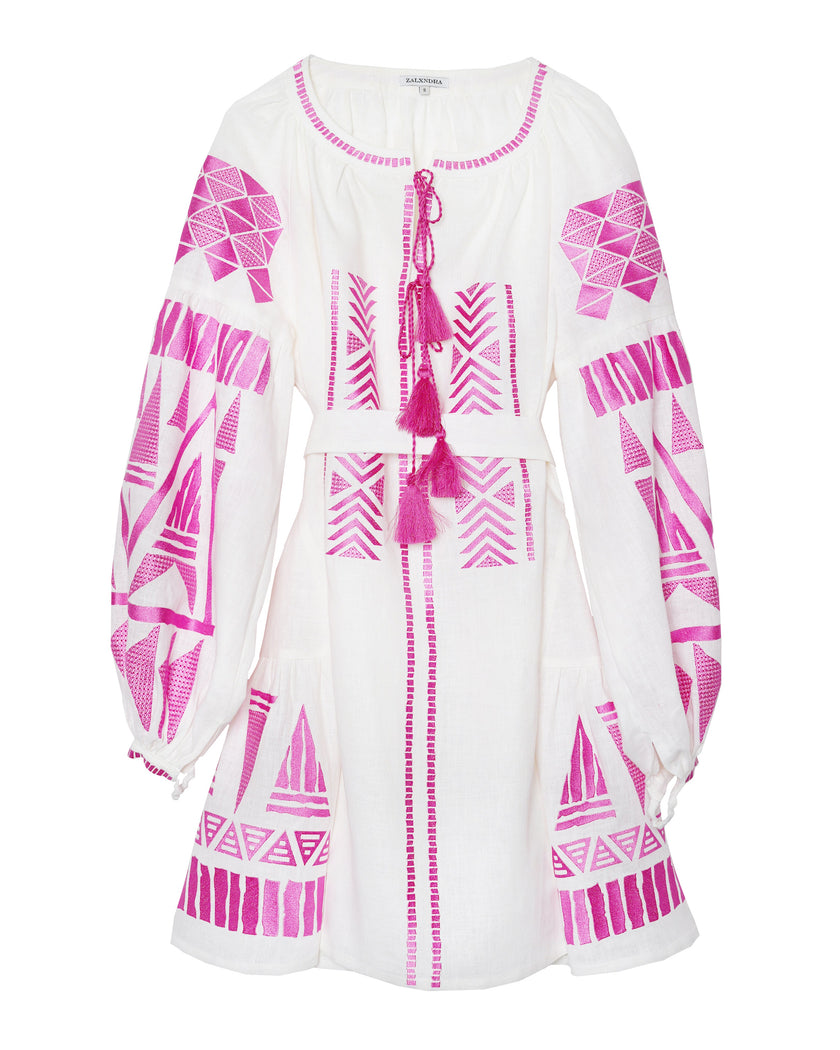 White Embroidered Linen Mini Dress | ZALXNDRA