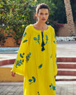 Lemon Yellow Embroidered Linen Maxi Dress | ZALXNDRA