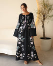 Black Embroidered Linen Maxi Dress | ZALXNDRA