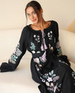 Black Embroidered Linen Maxi Dress | ZALXNDRA