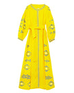 Saffron Yellow Hand Embroidered Linen Maxi Dress | ZALXNDRA
