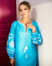 Turquoise Embroidered Linen Tunic Dress | ZALXNDRA