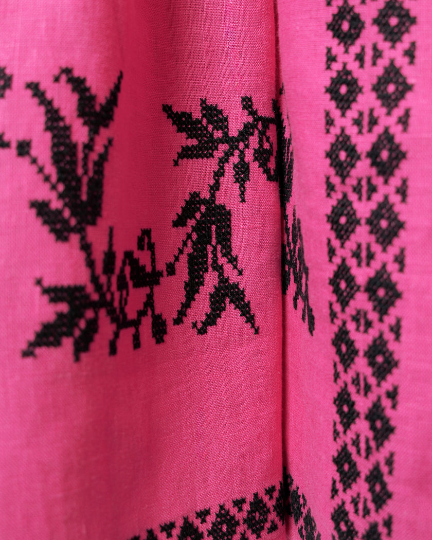 Fuchsia Hand Embroidered Linen Maxi Dress | ZALXNDRA