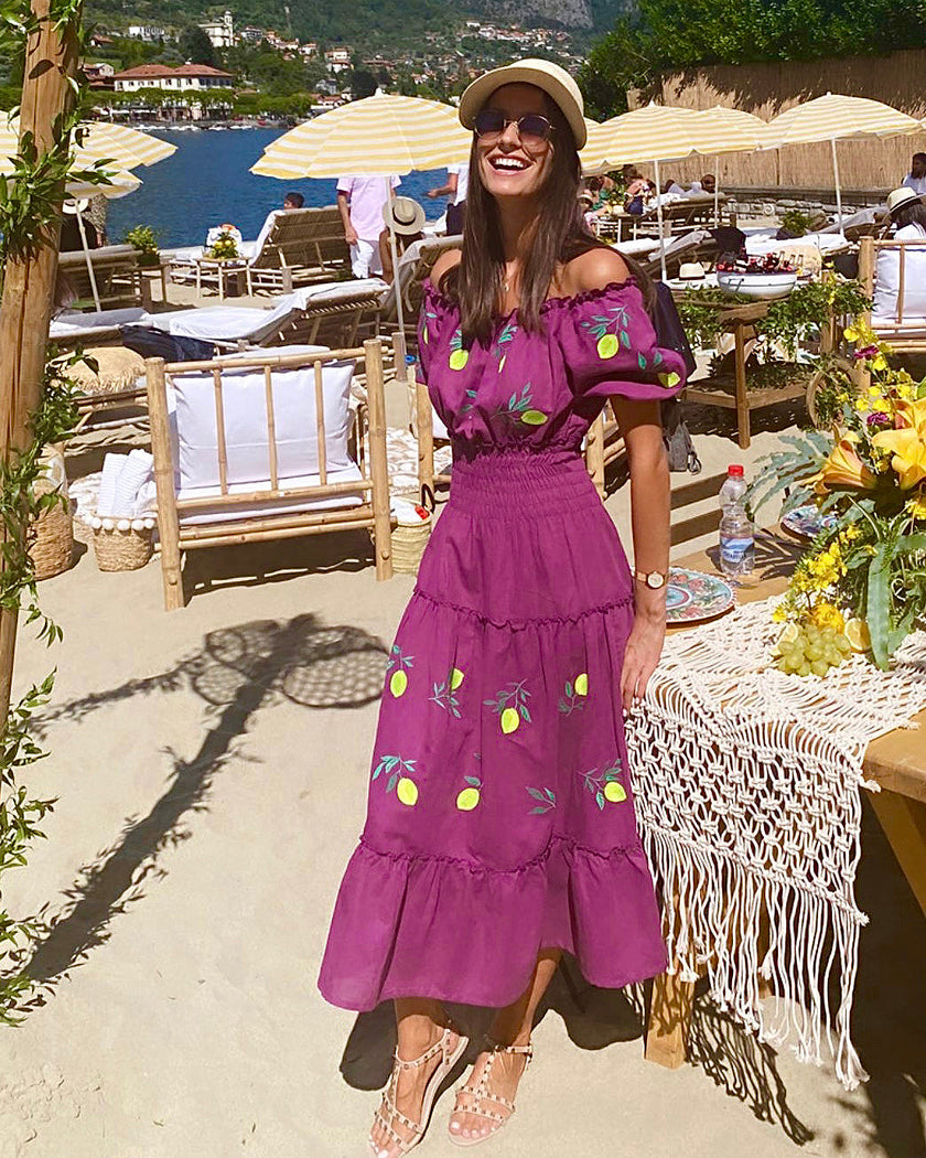 Plum Purple Embroidered Linen Dress | ZALXNDRA