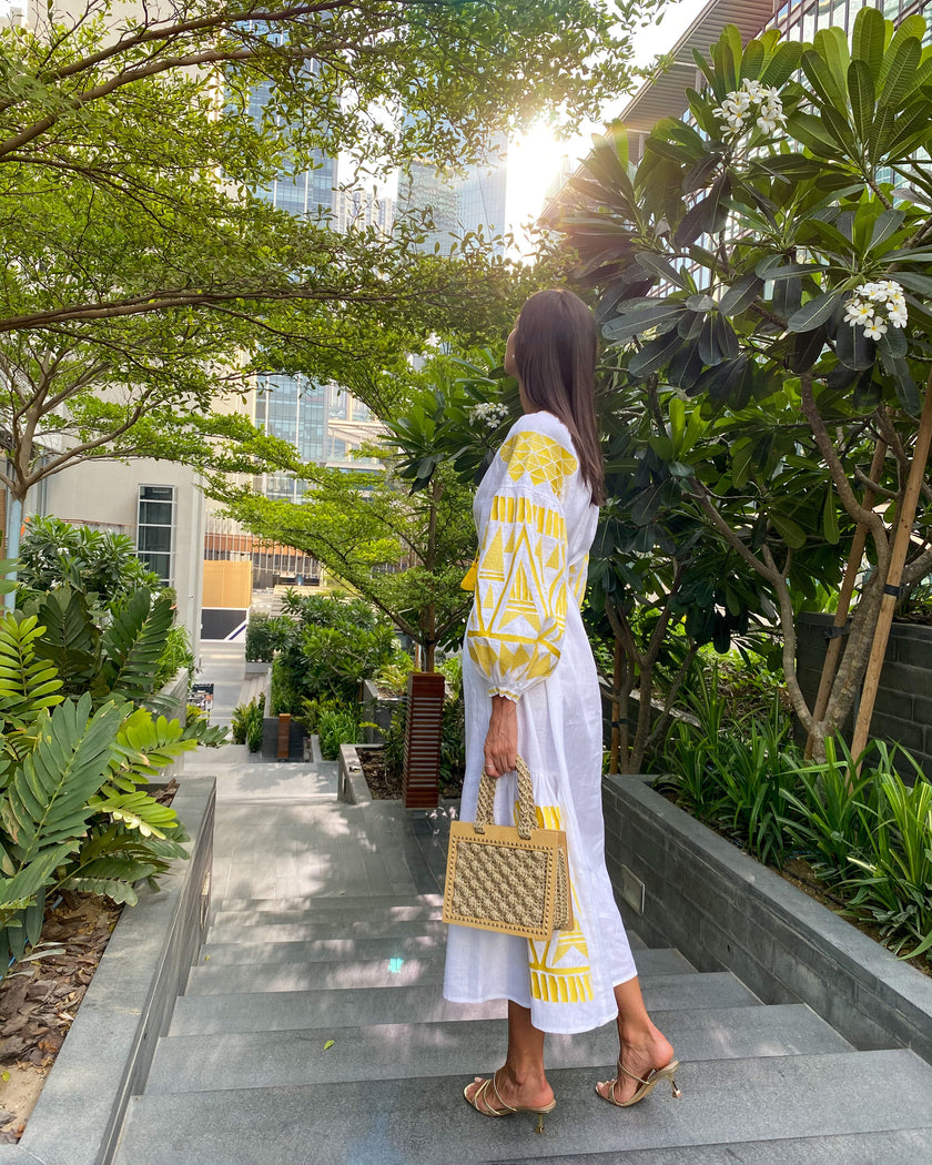 White Embroidered Linen Maxi Dress | ZALXNDRA