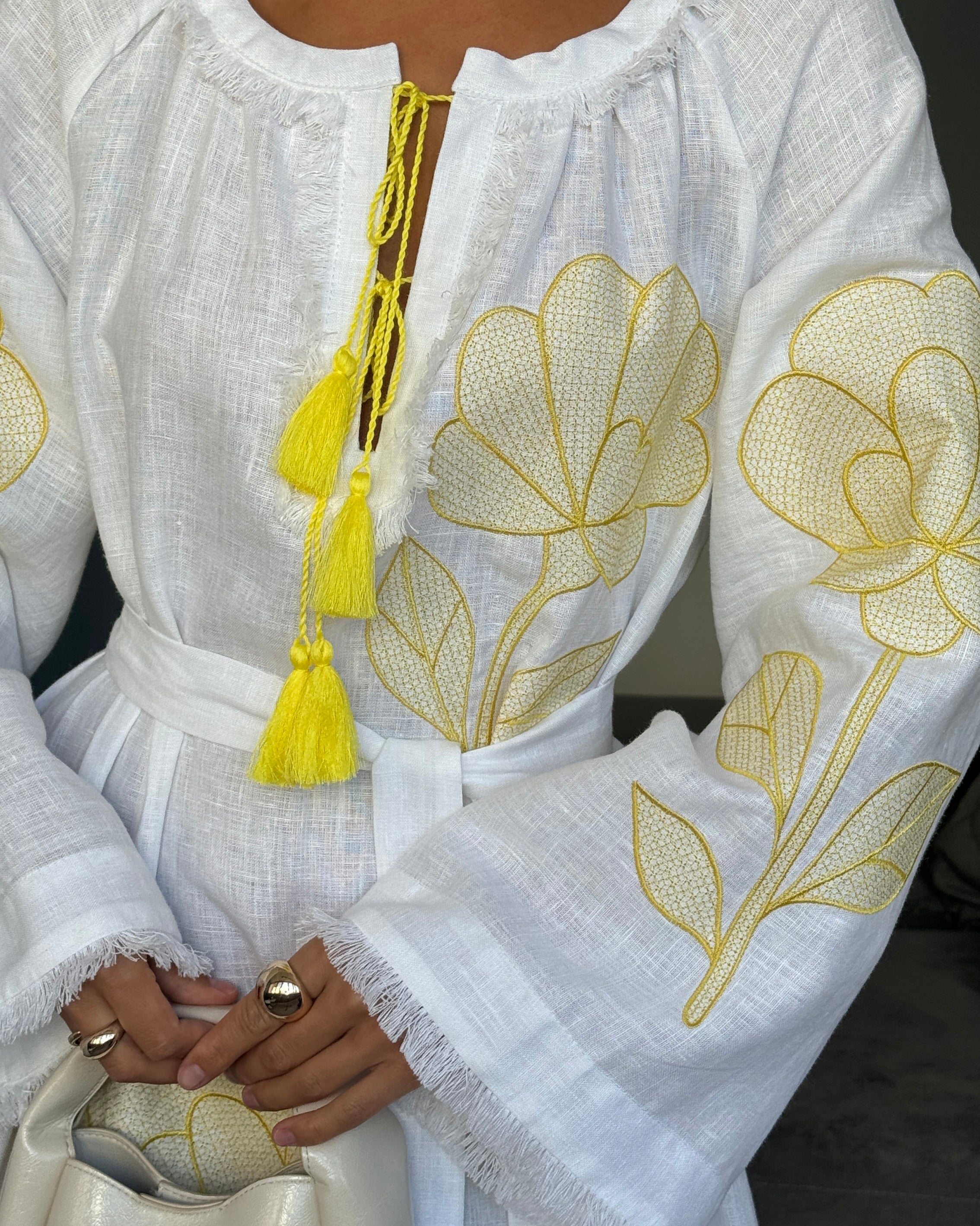 White Embroidered Linen Maxi Dress | ZALXNDRA