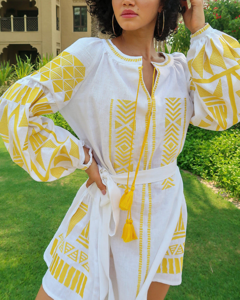 White Embroidered Linen Mini Dress | ZALXNDRA