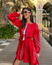 Scarlet Red Embroidered Linen Mini Dress | ZALXNDRA