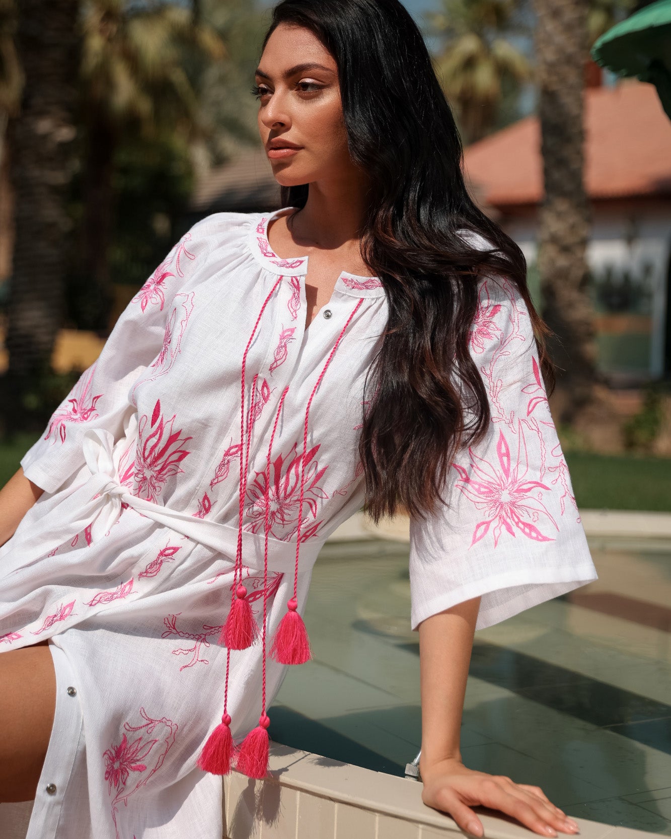White Embroidered Linen Maxi Dress | ZALXNDRA