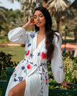 White Embroidered Linen Maxi Dress | ZALXNDRA