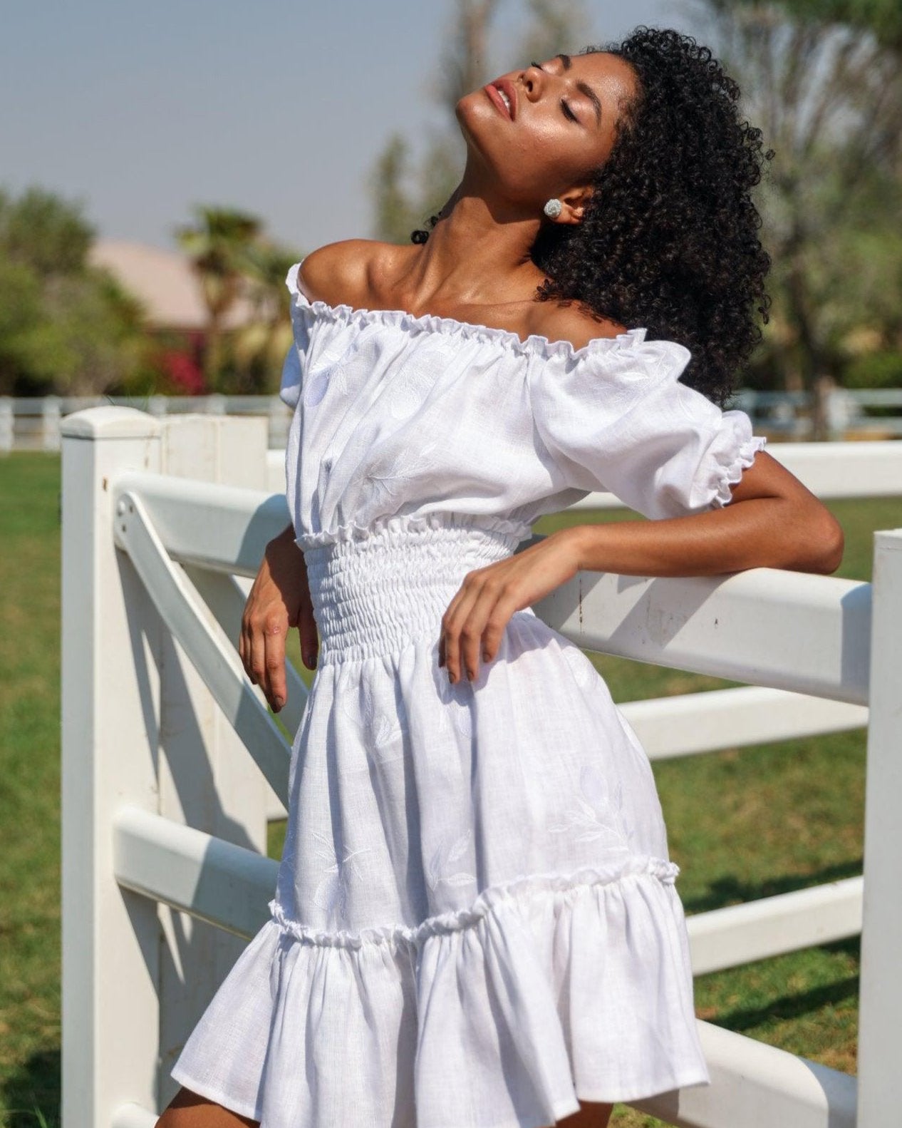 White Embroidered Linen Mini Dress | ZALXNDRA