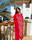 Scarlet Red Hand Embroidered Linen Maxi Dress | ZALXNDRA