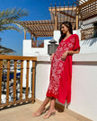 Scarlet Red Hand Embroidered Linen Maxi Dress | ZALXNDRA