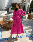 Fuchsia Hand Cut Embroidered Linen Maxi Dress | ZALXNDRA