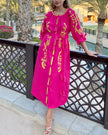 Fuchsia Embroidered Linen Maxi Dress | ZALXNDRA