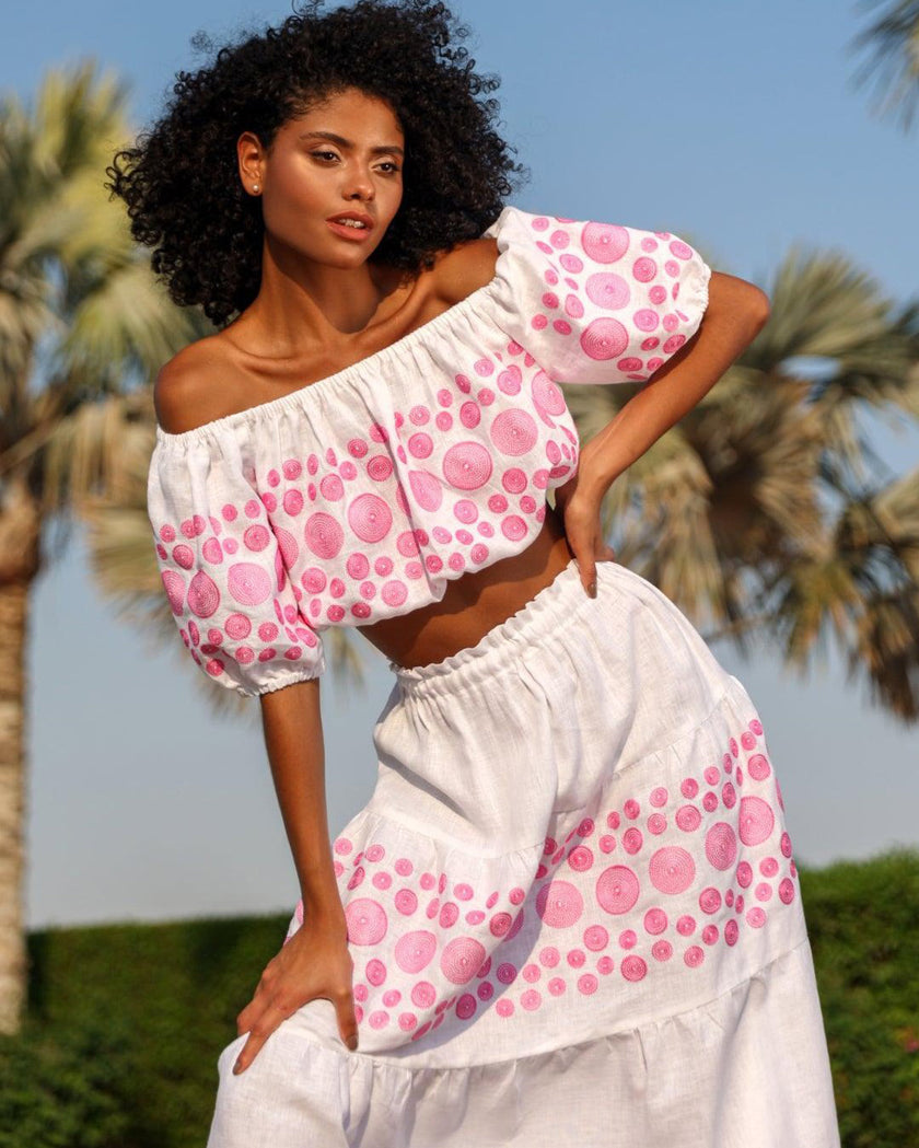 White Embroidered Linen Set | ZALXNDRA