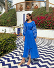 Royal Blue Hand Embroidered Linen Maxi Dress | ZALXNDRA